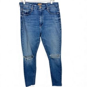 MOTHER High Waisted Looker Ankle Fray Jeans Nature tune up 32